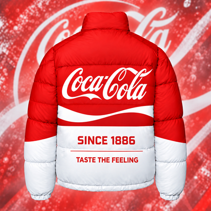 Personalized Cola Taste The Feeling Puffer Jacket , Cola Windproof Puffer Jacket