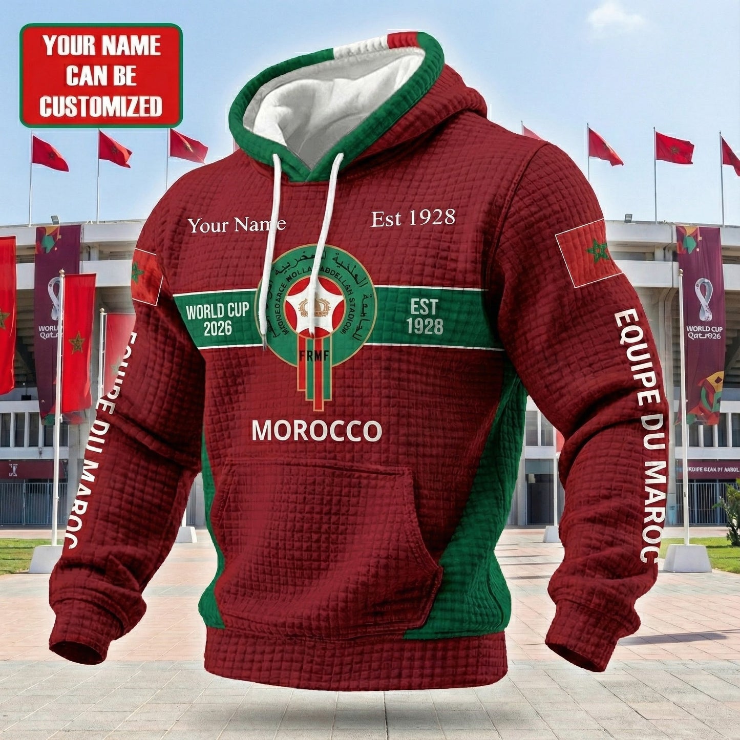 Personalized Morocco FF WC 2026 Fabric Hooded Sweatshirt