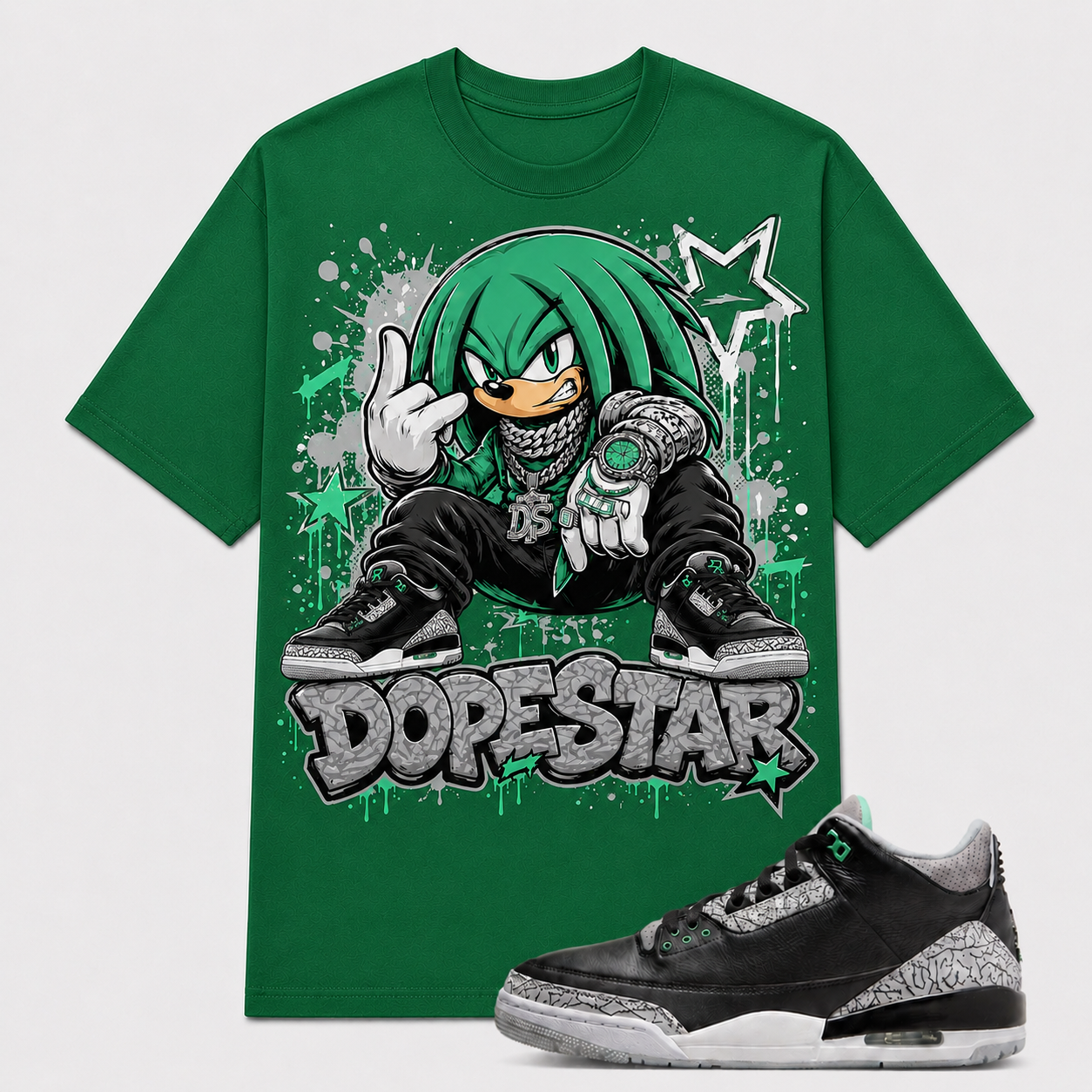 "DOPE STAR" Shirt To Match AJ 3 Retro ‘Green Glow’, AJ 3 Matching Shirt