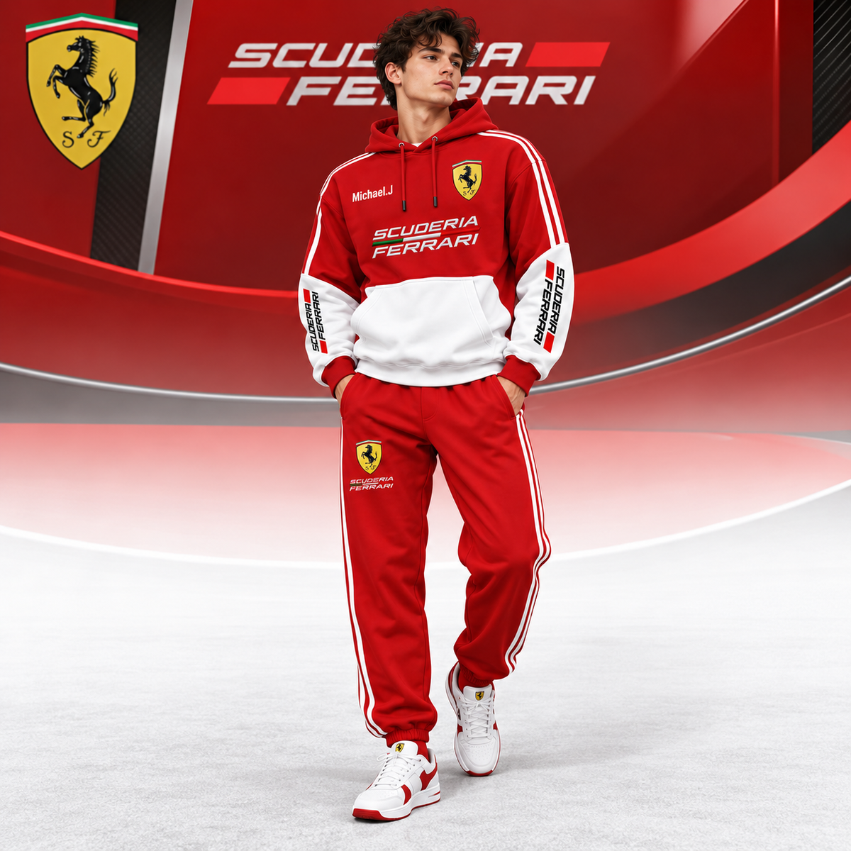 Scuderia Ferrar All Over Printed Hoodie And Sweatpants Set