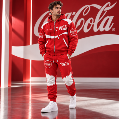 Cola Drinks All Over Printed Zip Hoodie And Sweatpants Set