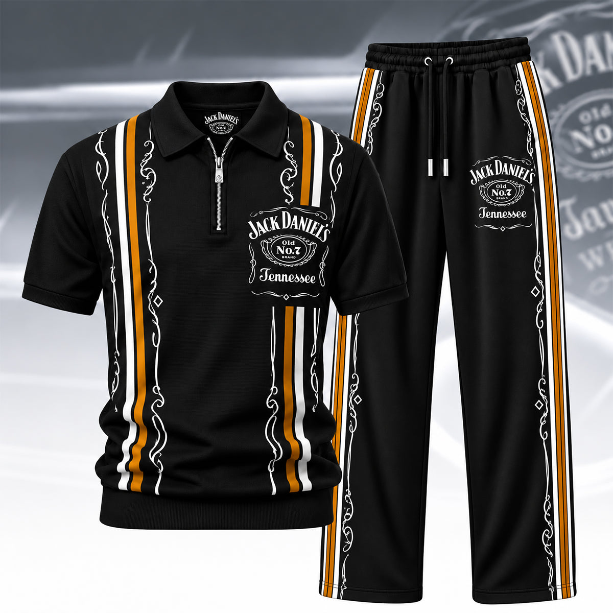 Jack Dani Old No.7 Brand All Over Printed Zip-Polo and Sweatpants Set