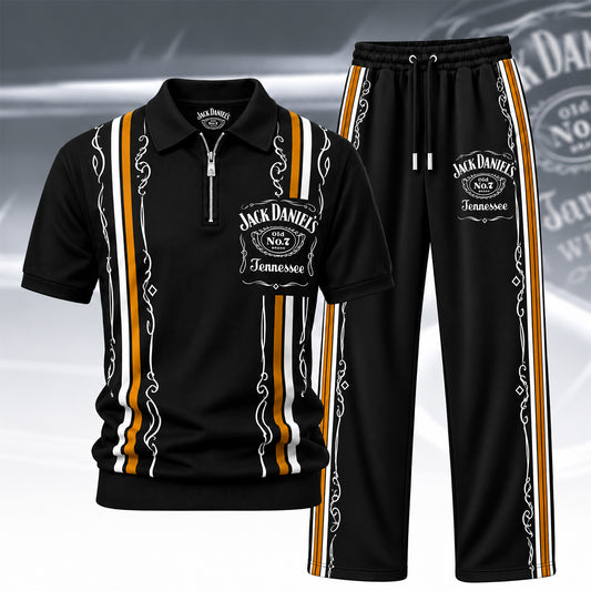 Jack Dani Old No.7 Brand All Over Printed Zip-Polo and Sweatpants Set