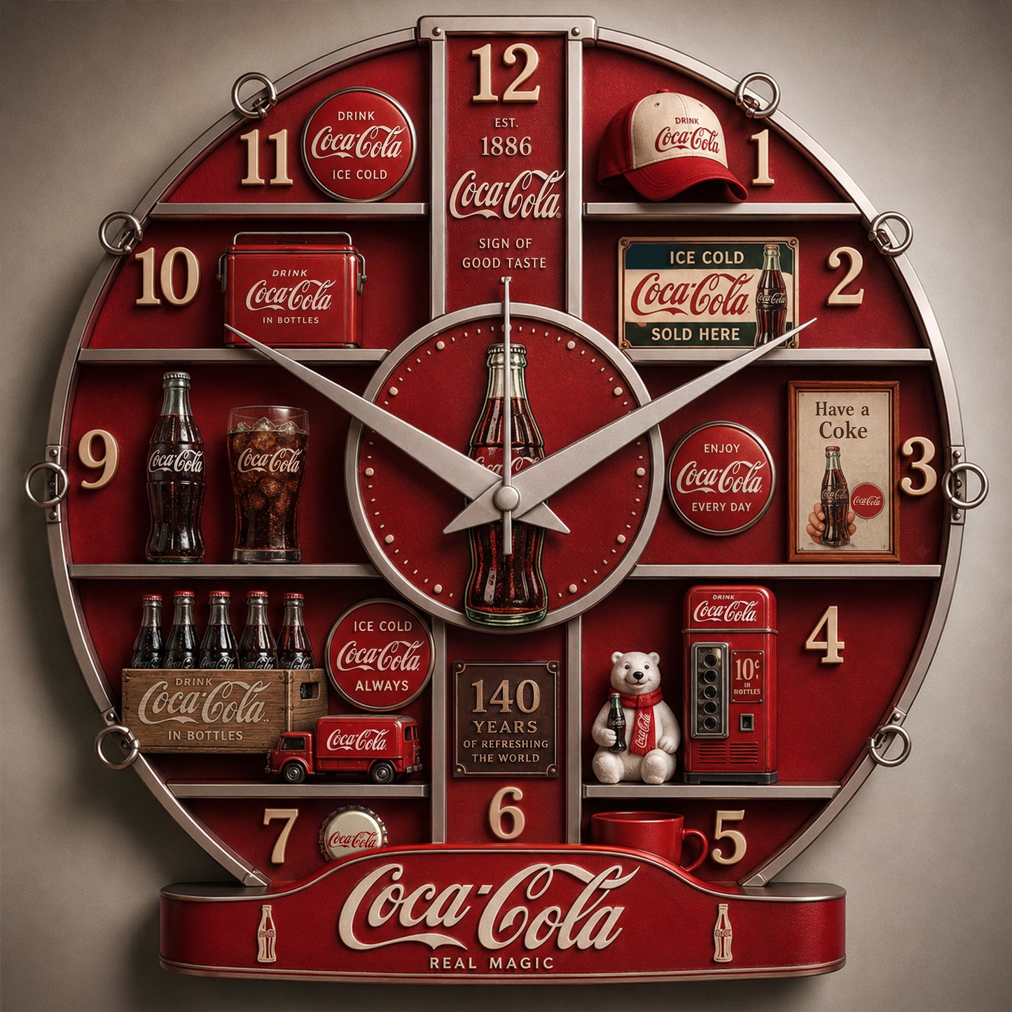 Cola 140 Years Of Refreshment Home Decorative 3D Visual Effect Acrylic Wall Clock V3