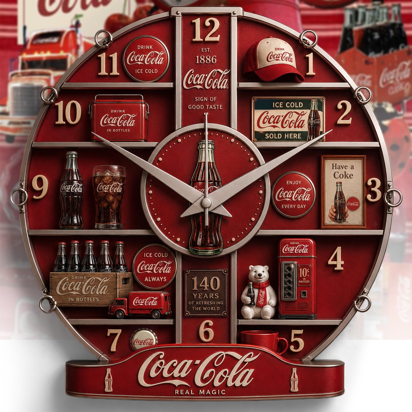 Cola 140 Years Of Refreshment Home Decorative 3D Visual Effect Acrylic Wall Clock V3