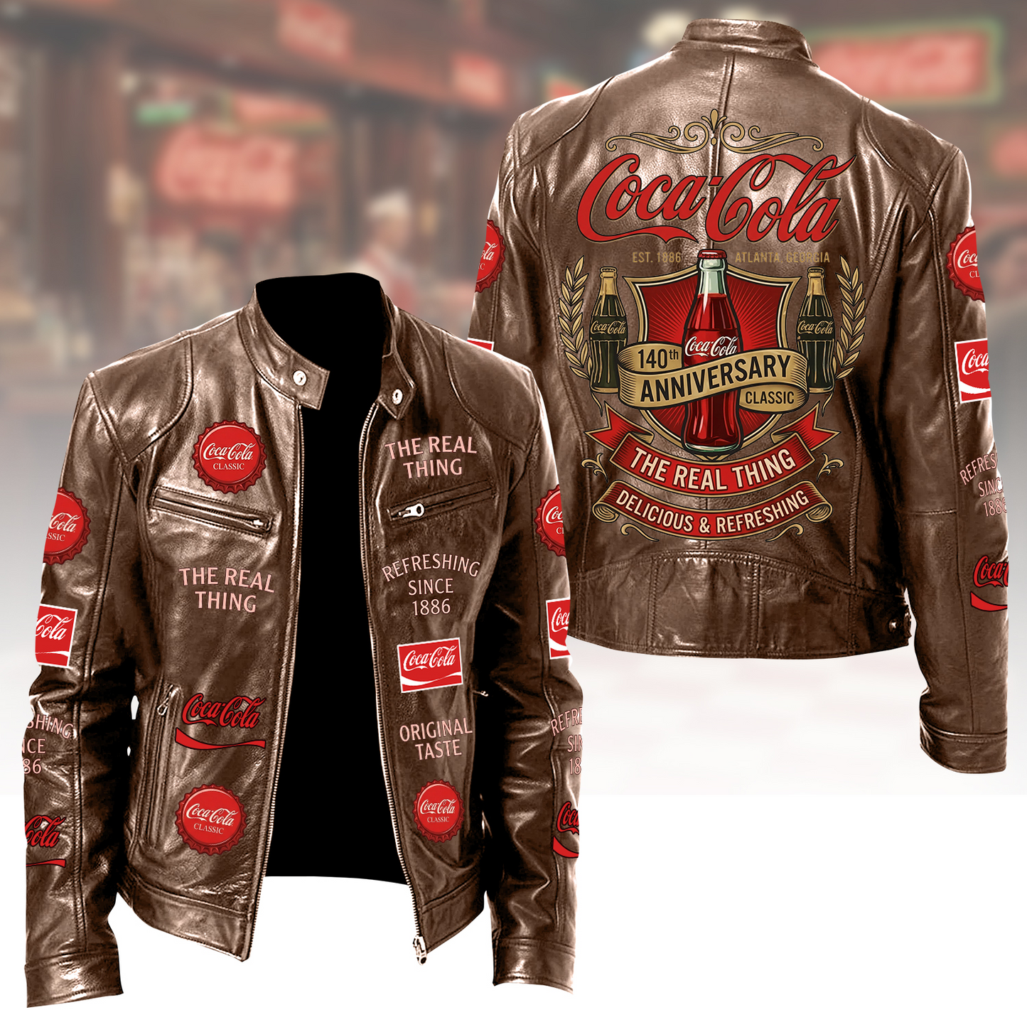 Cola EST. 1886 Collar Leather Jacket