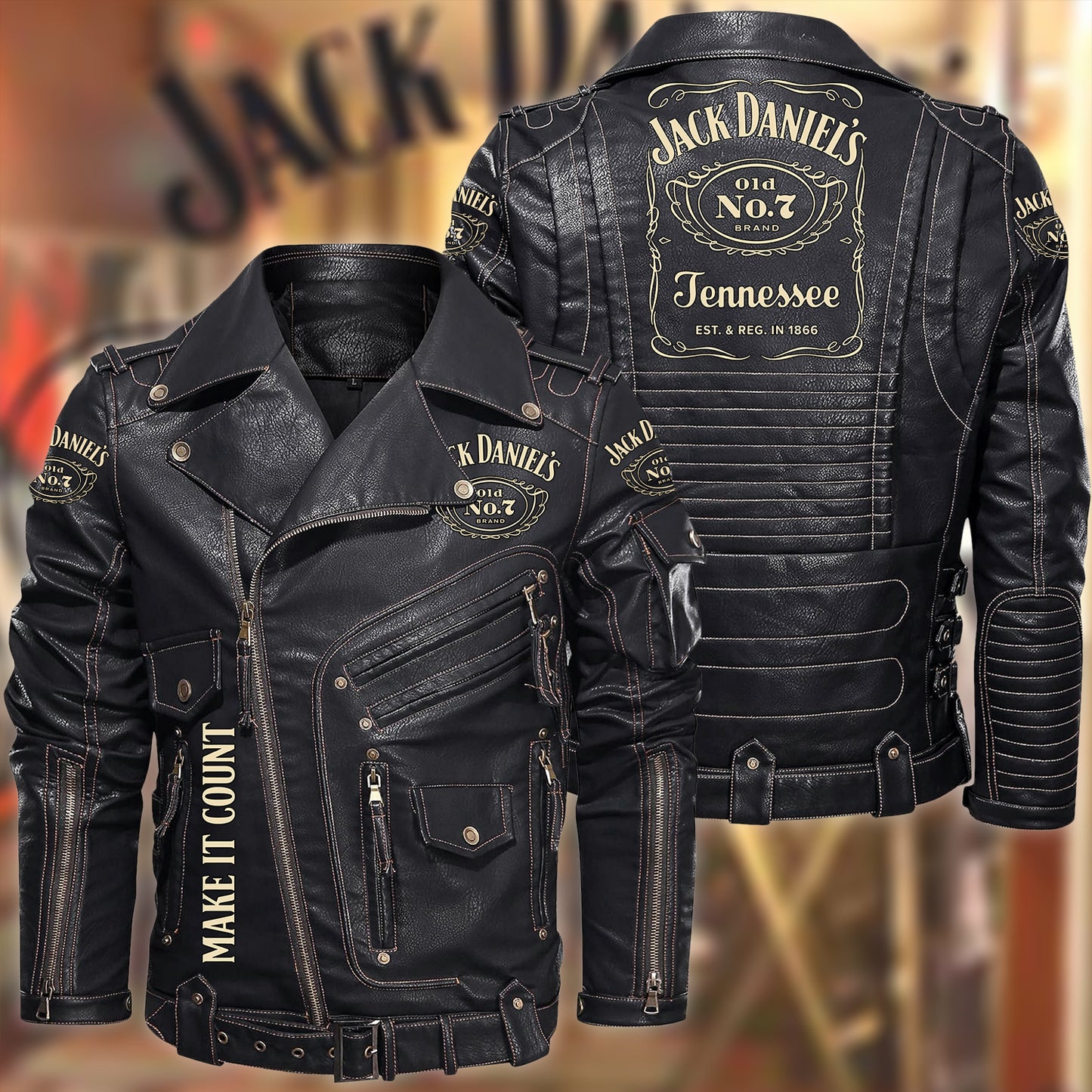 Jack Dani Old No.7 Brand Belt Solid Zipper Street Leather Jacket