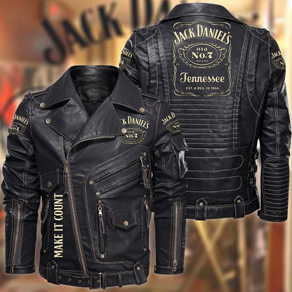 Jack Dani Old No.7 Brand Belt Solid Zipper Street Leather Jacket