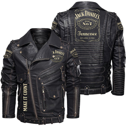 Jack Dani Old No.7 Brand Belt Solid Zipper Street Leather Jacket