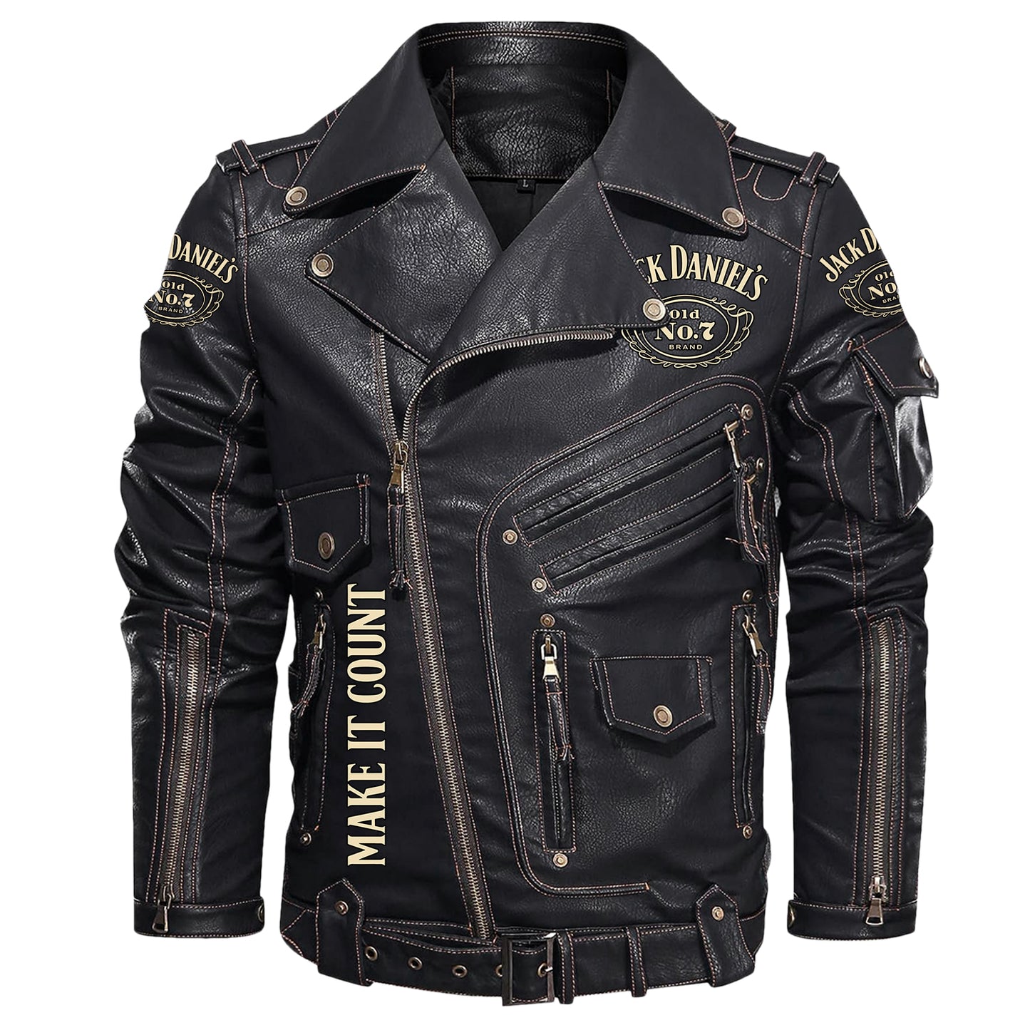 Jack Dani Old No.7 Brand Belt Solid Zipper Street Leather Jacket