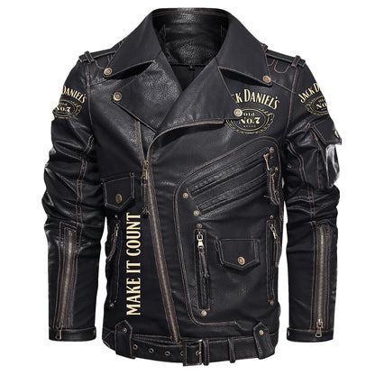 Jack Dani Old No.7 Brand Belt Solid Zipper Street Leather Jacket