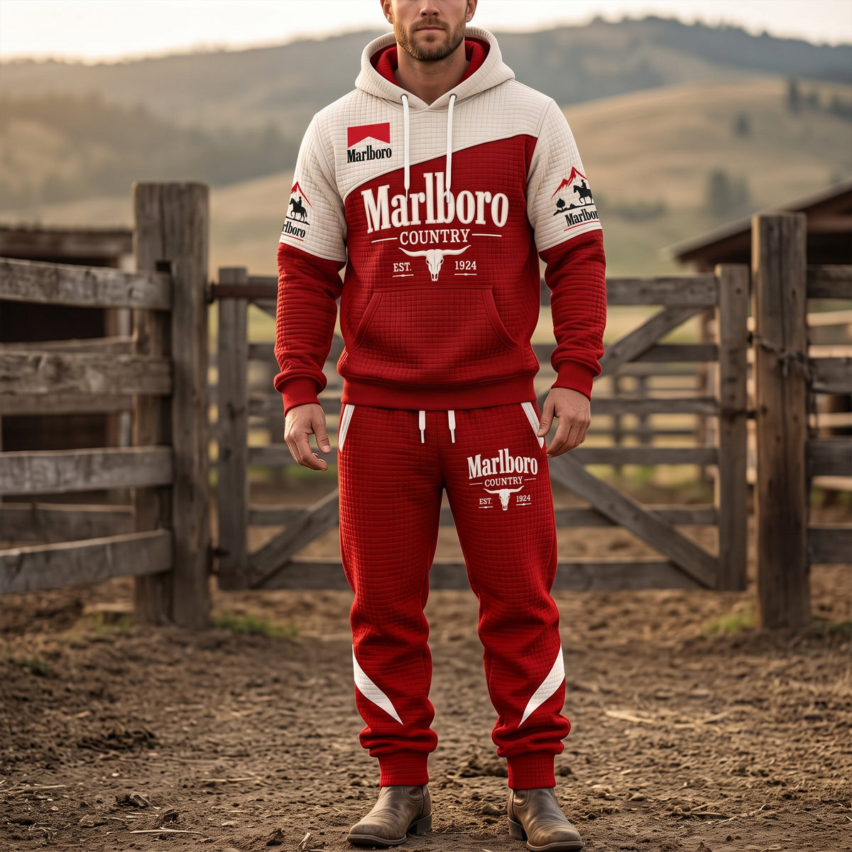 Marlbor EST. 1924 All Over Printed Hoodie And Sweatpants Set
