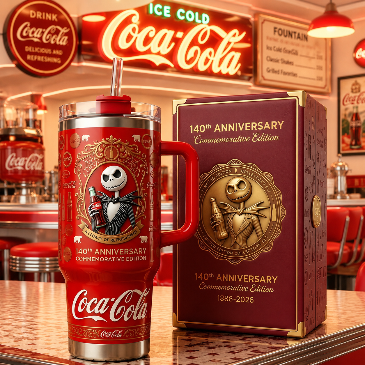 Cola X Jck Skellington 140th Anniversary Insulated Tumbler 30oz V24, Cola Tumbler 40oz