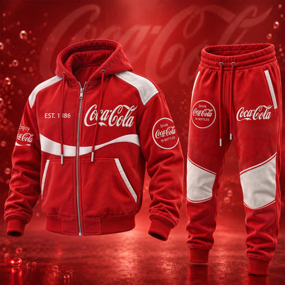 Cola Drinks All Over Printed Zip Hoodie And Sweatpants Set