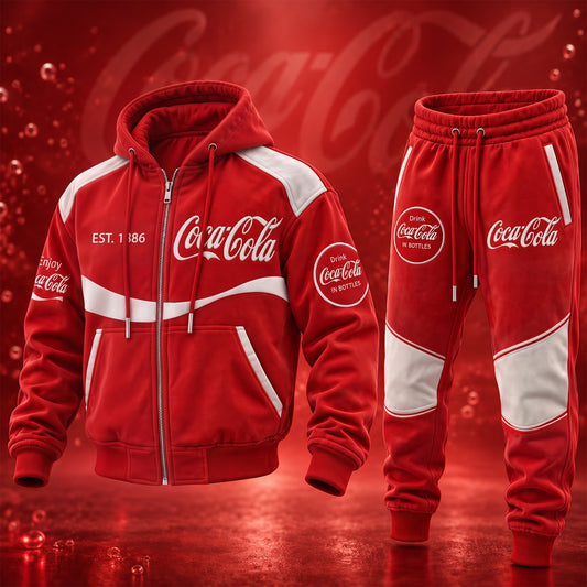 Cola Drinks All Over Printed Zip Hoodie And Sweatpants Set