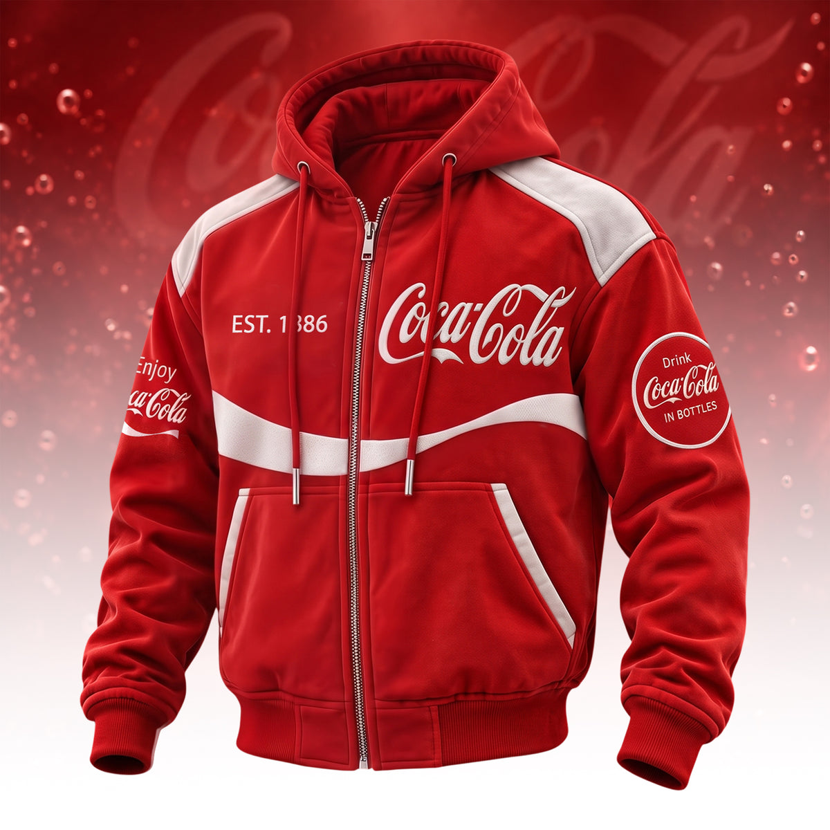Cola Drinks All Over Printed Zip Hoodie And Sweatpants Set