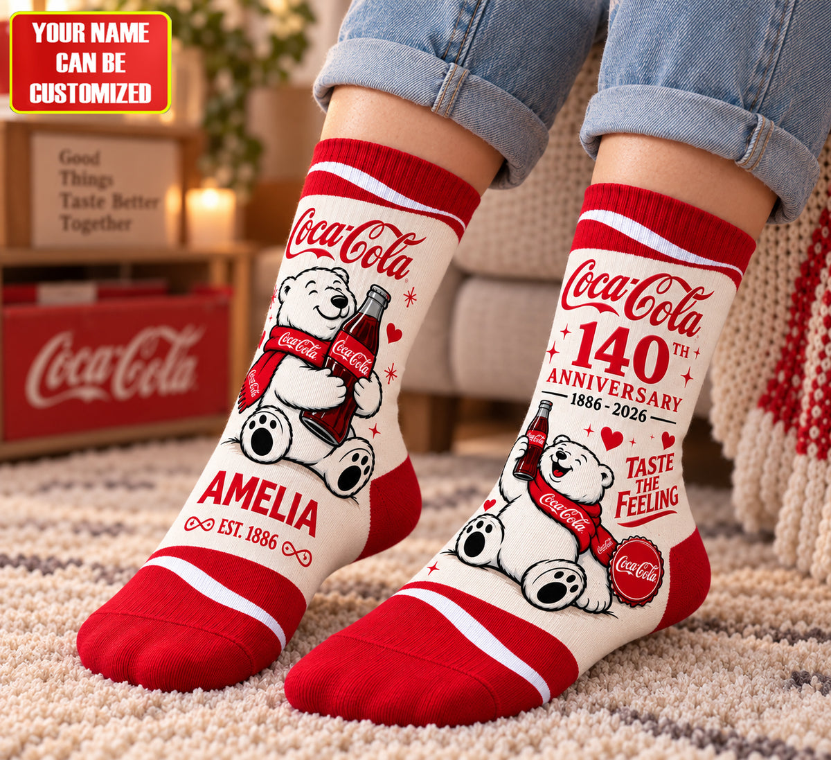 Cola 140th Anniversary Socks – Custom Name Cola Gift