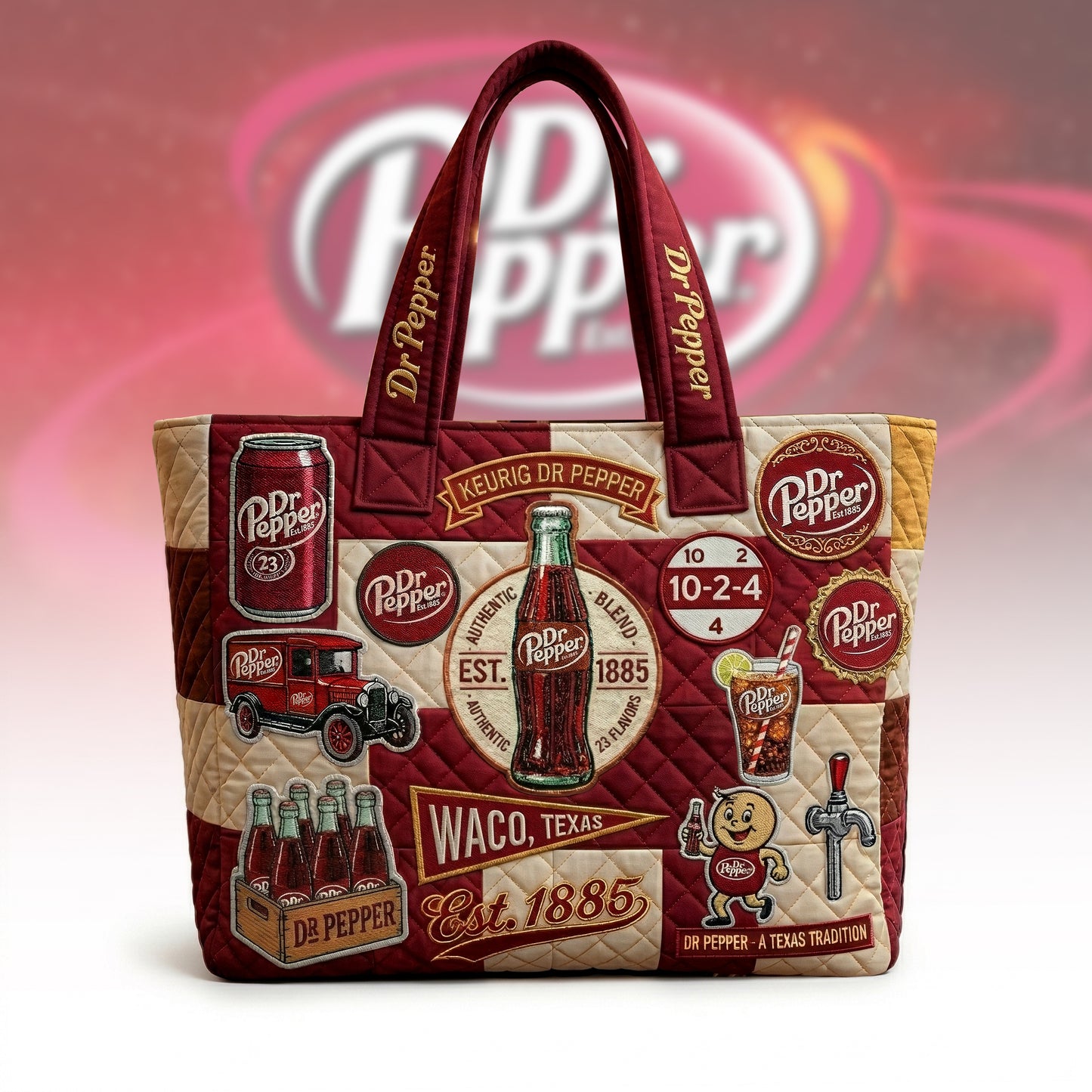 Dr Pepper EST. 1885 Quilted Tote Bag
