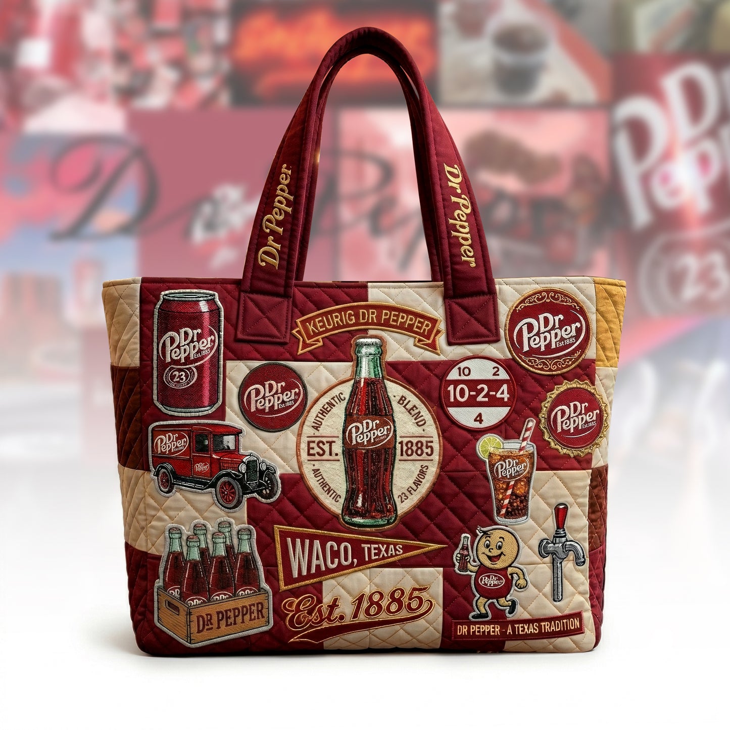 Dr Pepper EST. 1885 Quilted Tote Bag