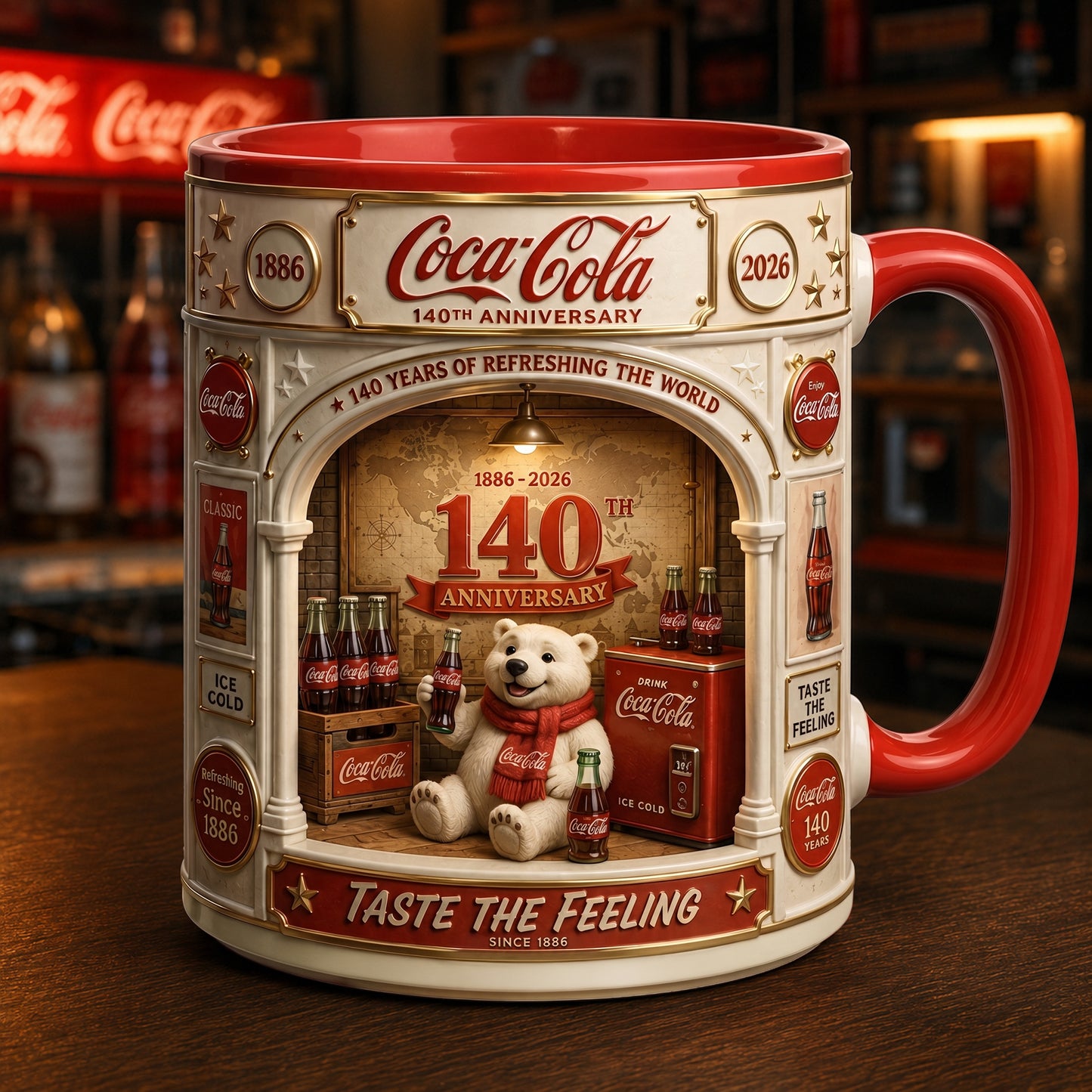 Cola 140th Anniversary Accent Mug V8, Cream Mug Gifts , Holiday Gifts