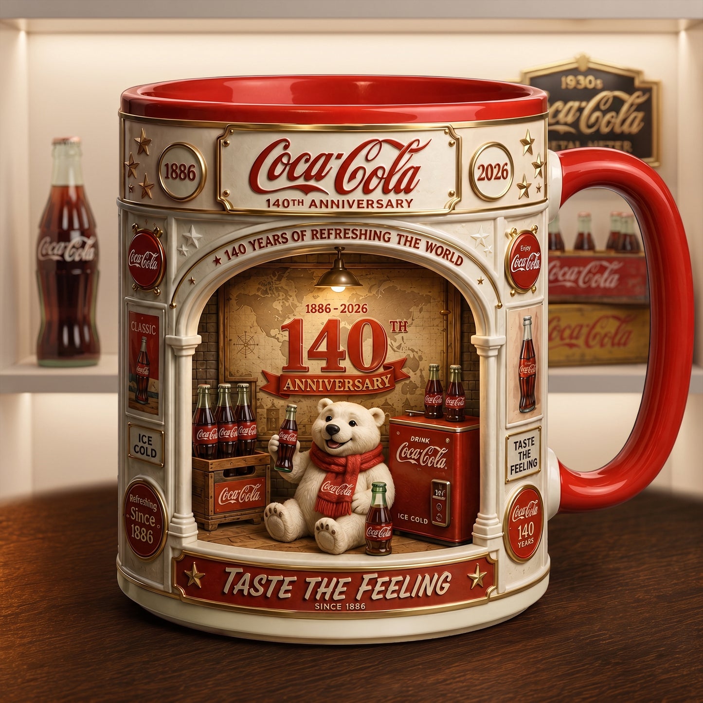 Cola 140th Anniversary Accent Mug V8, Cream Mug Gifts , Holiday Gifts