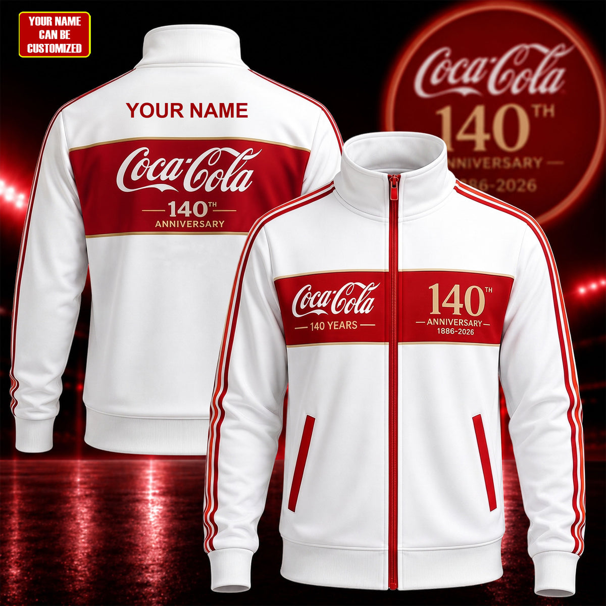 Personalized Cola 140th Anniversary Zipper Stand Collar Jacket V2