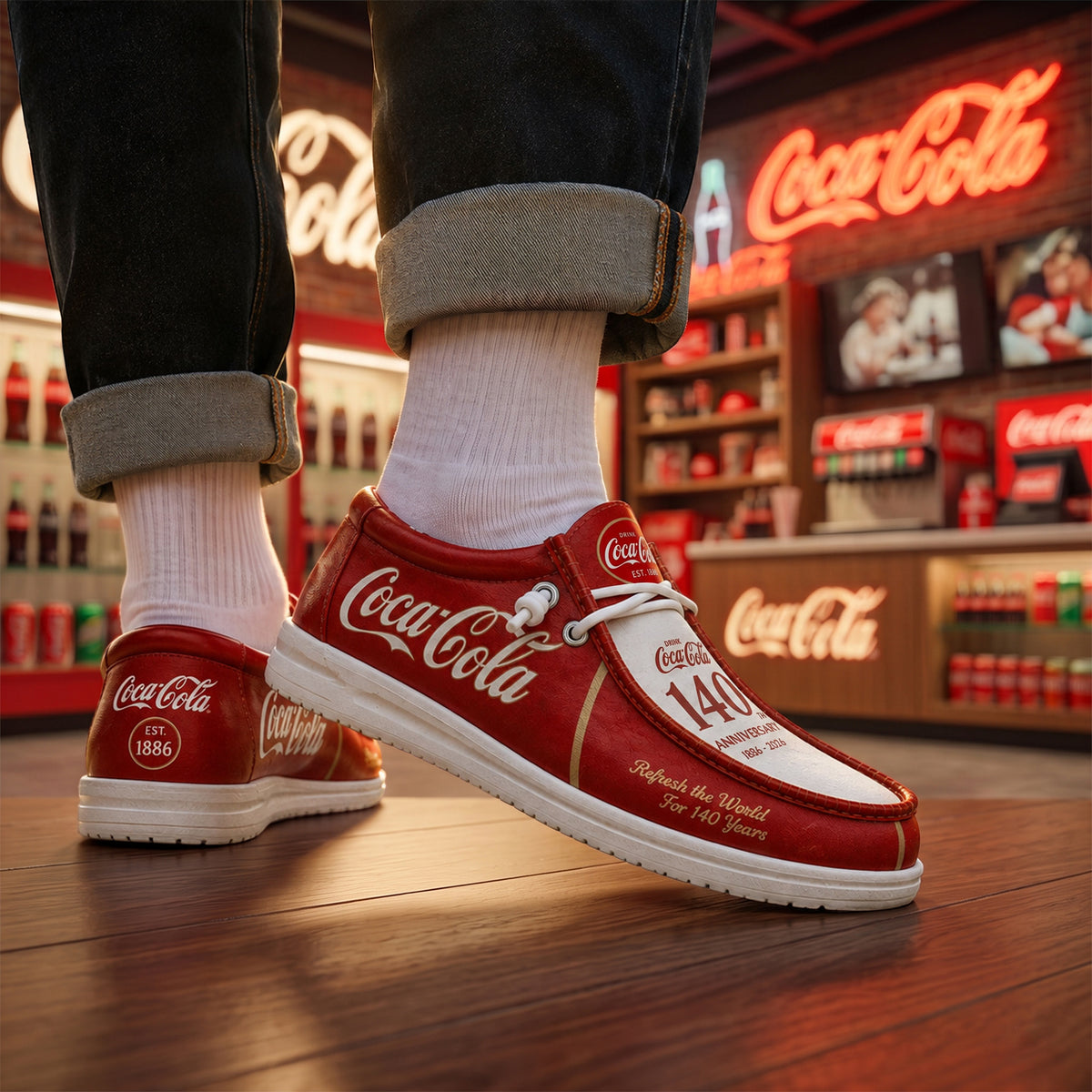 Cola 140th Anniversary Dude Shoes - Vintage Cola Design