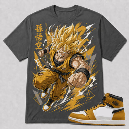 "SUPER SAIYAN GOKU" Shirt To Match AJ 1 High - Yellow Ochre, AJ 1 Matching Shirt