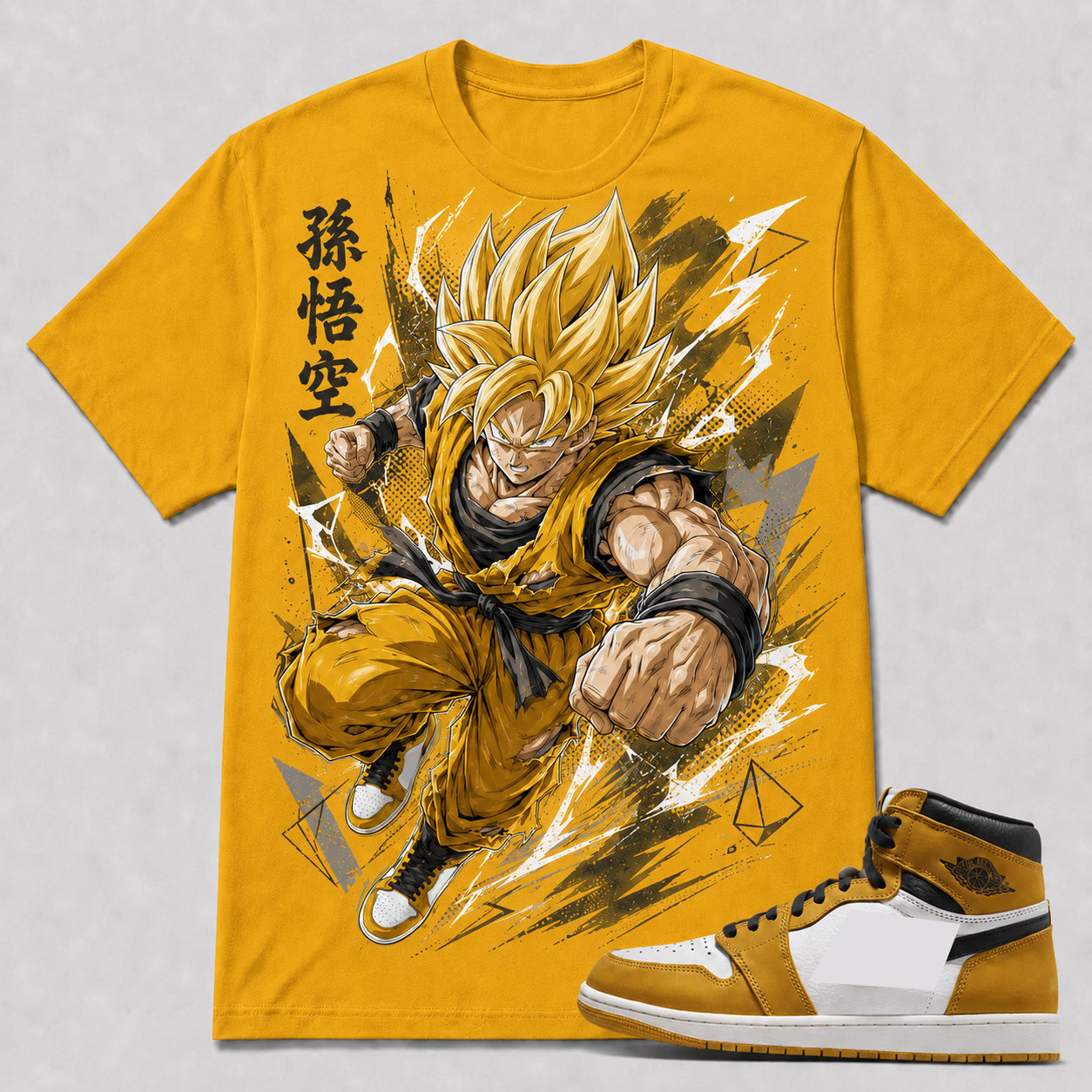 "SUPER SAIYAN GOKU" Shirt To Match AJ 1 High - Yellow Ochre, AJ 1 Matching Shirt
