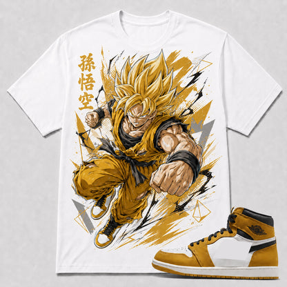 "SUPER SAIYAN GOKU" Shirt To Match AJ 1 High - Yellow Ochre, AJ 1 Matching Shirt