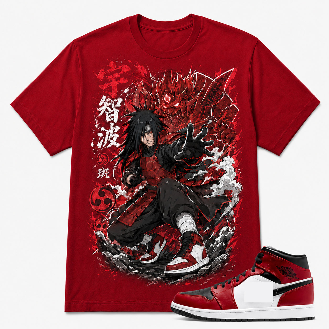 "MADARA SUSANOO" Shirt To Match AJ 1 Mid Black Gym Red, AJ 1 Matching Shirt