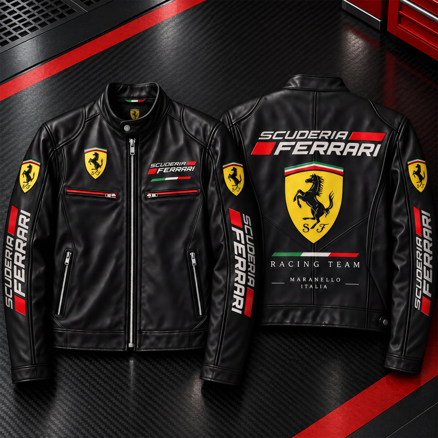 Scuderia Ferrar Racing Collar Leather Jacket