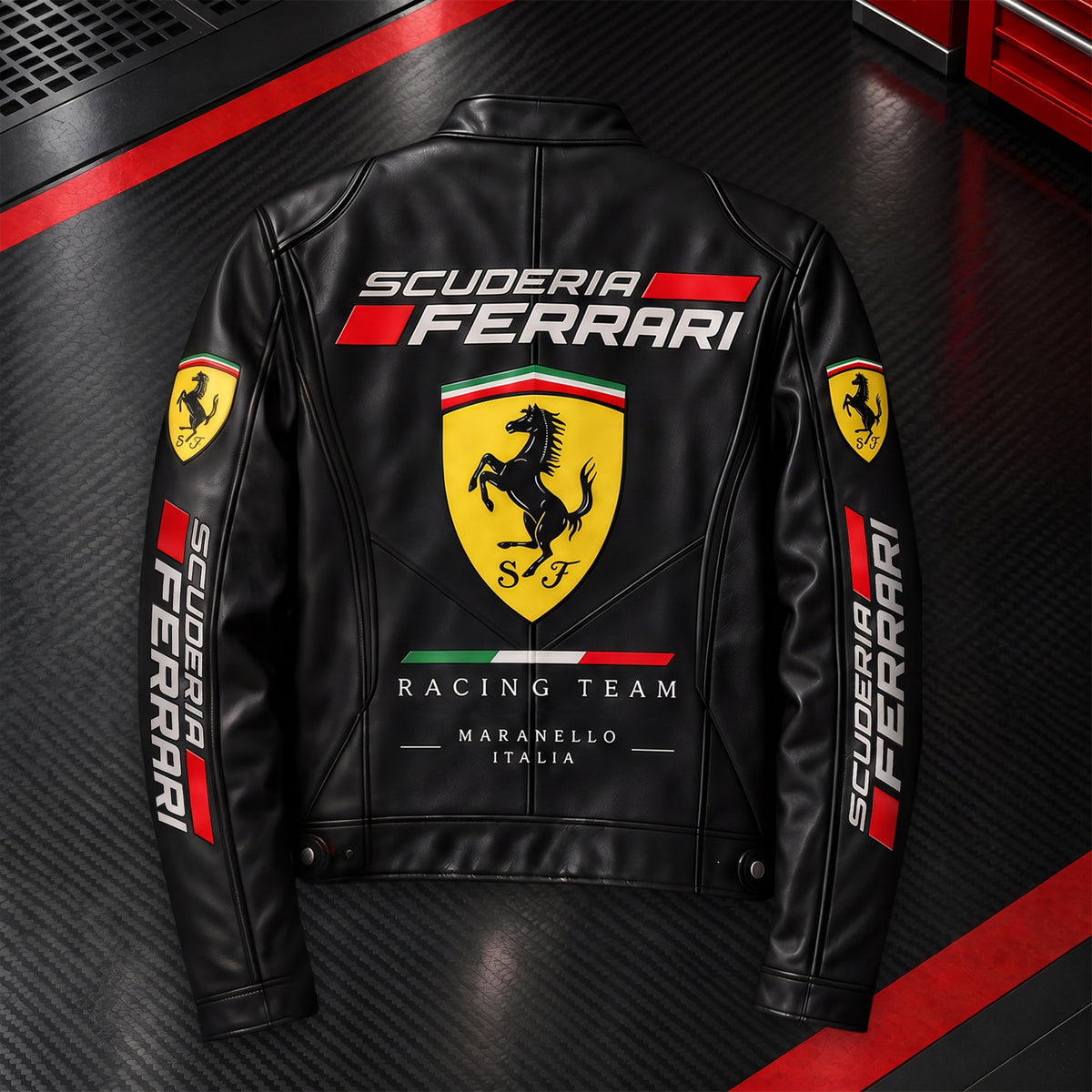 Scuderia Ferrar Racing Collar Leather Jacket