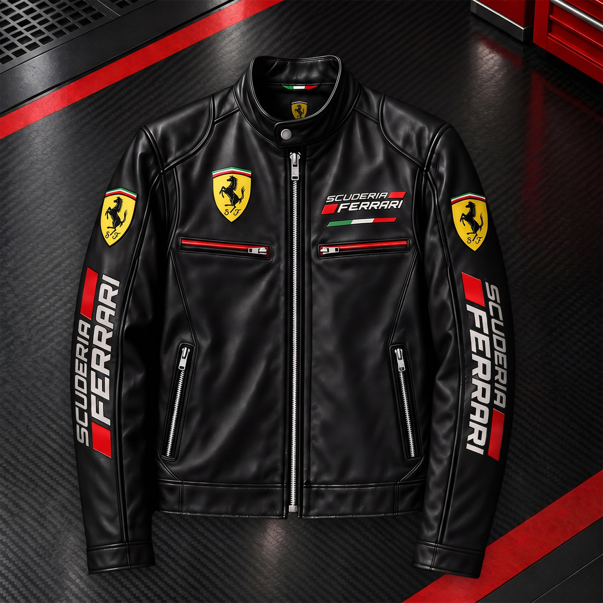 Scuderia Ferrar Racing Collar Leather Jacket
