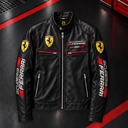 Scuderia Ferrar Racing Collar Leather Jacket