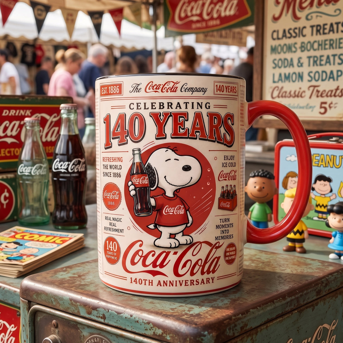 Cola X Snoopi 140th Anniversary Accent Mug V10, Cream Mug Gifts , Holiday Gifts