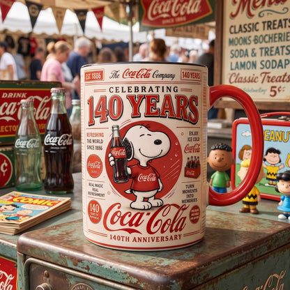 Cola X Snoopi 140th Anniversary Accent Mug V10, Cream Mug Gifts , Holiday Gifts