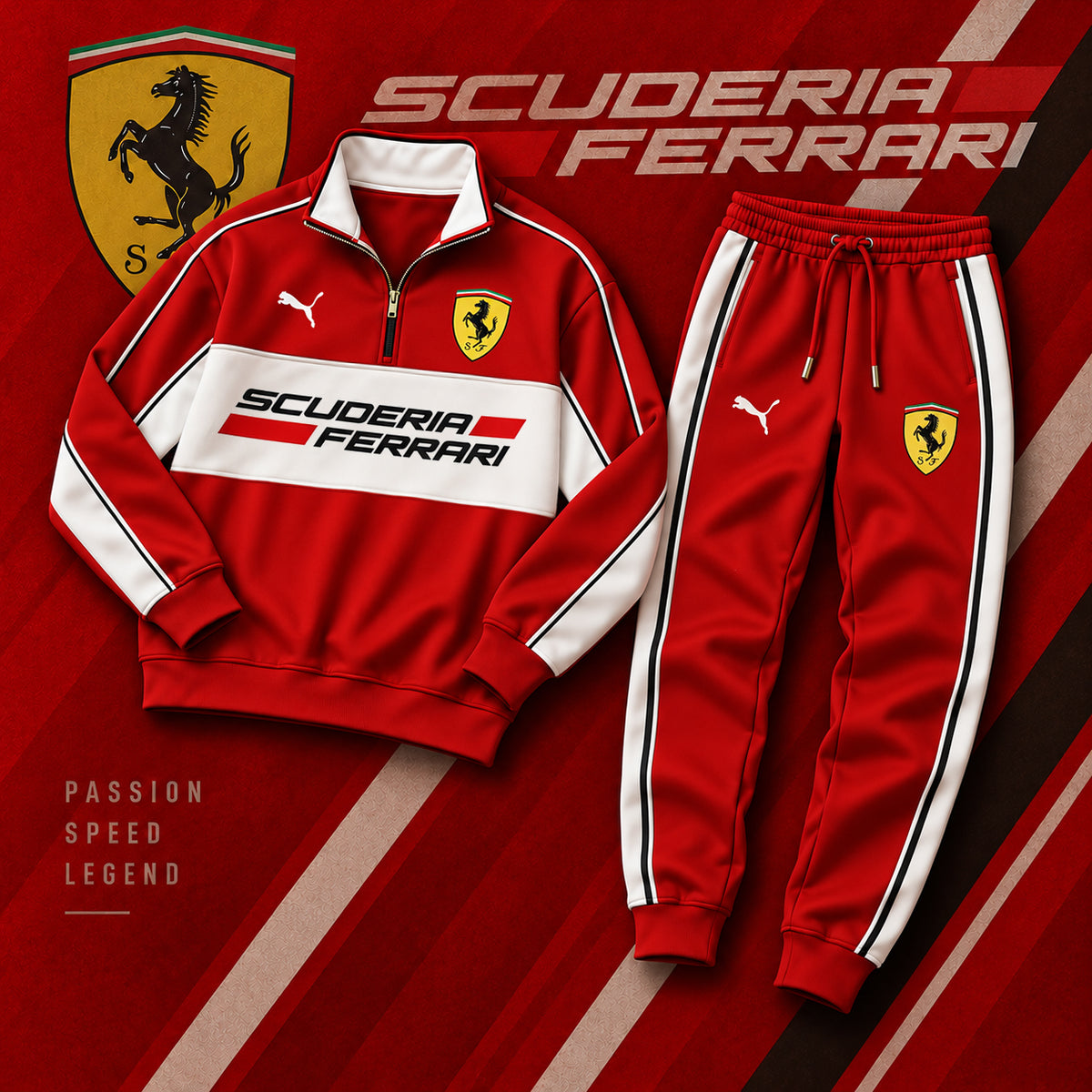 Scuderia Ferrar Racing Stand Collar Zip Set