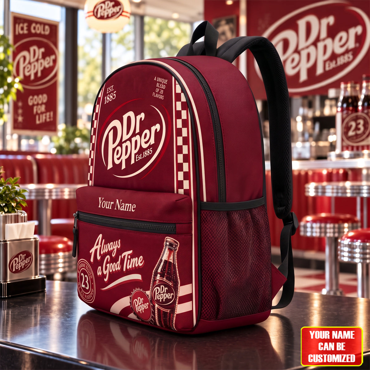 Dr Pepper EST. 1885 Backpack, Personalized Dr Pepper Drinks Backpack V2