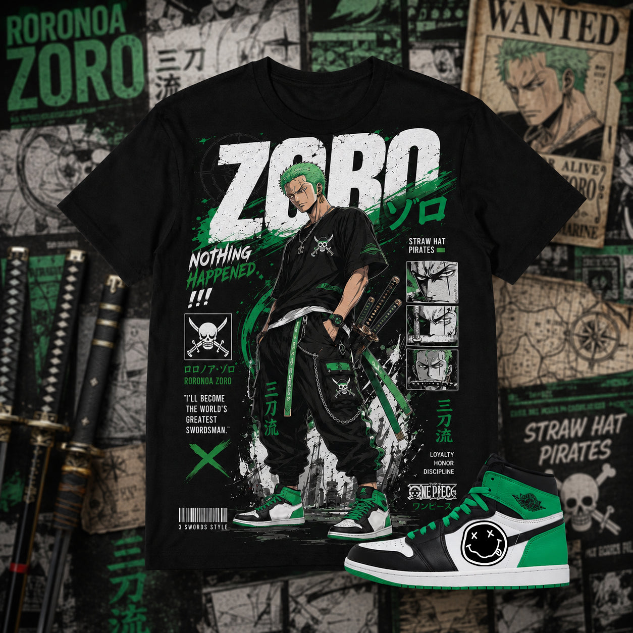 "ZORO" Shirt To Match AJ 1 Retro High ‘Lucky Green’, AJ 1 Matching Shirt