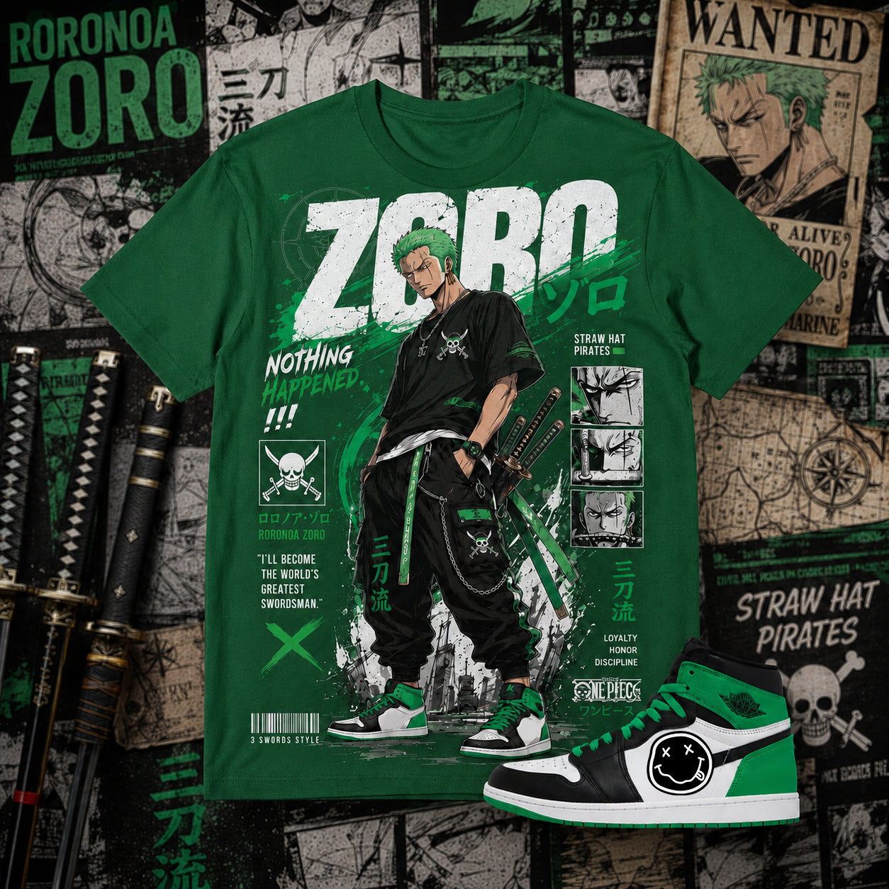"ZORO" Shirt To Match AJ 1 Retro High ‘Lucky Green’, AJ 1 Matching Shirt