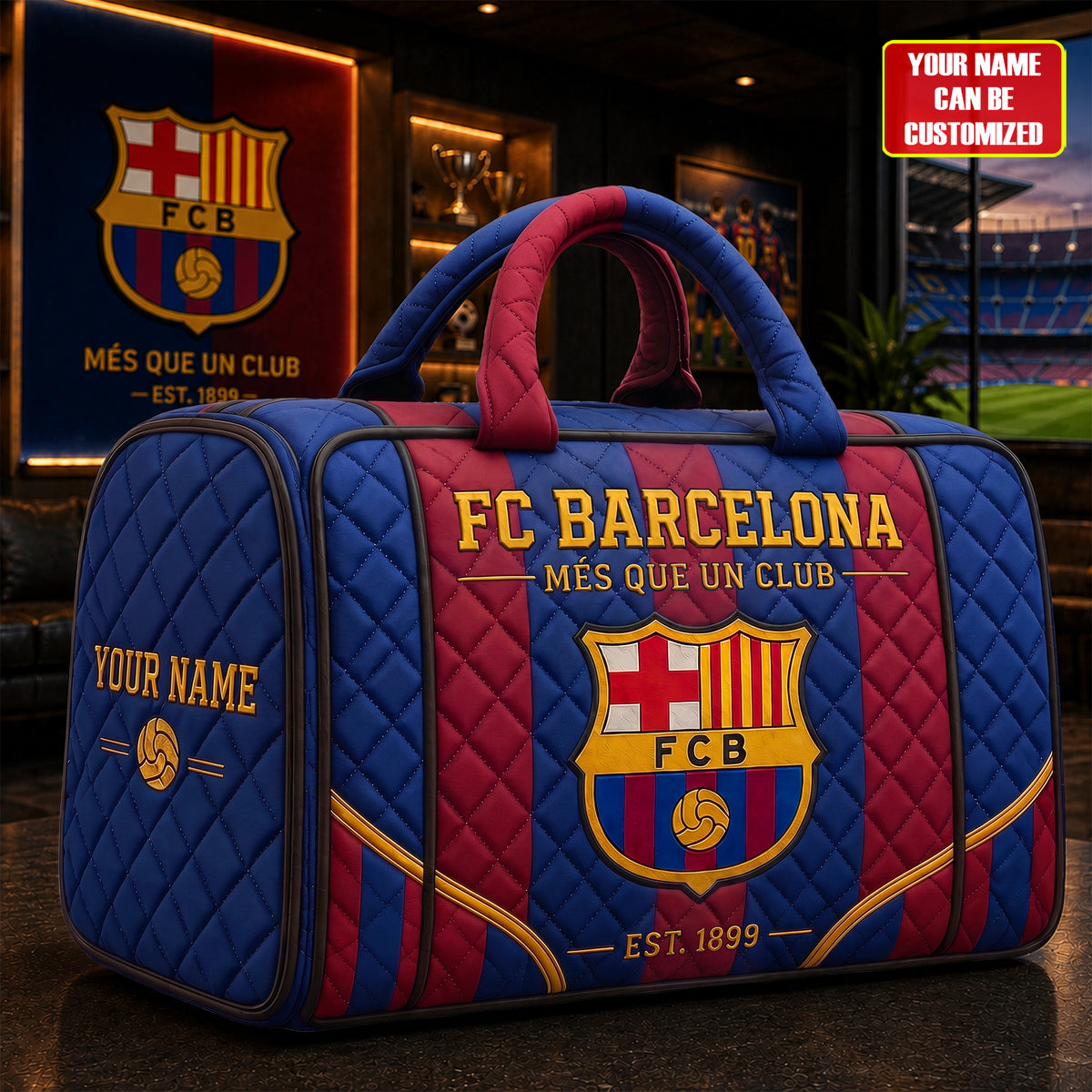 Barca EST. 1899 Quilted Duffle Bag - Personalized Gifts For Barca Lovers