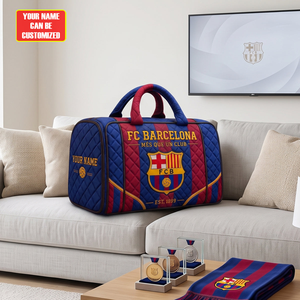 Barca EST. 1899 Quilted Duffle Bag - Personalized Gifts For Barca Lovers