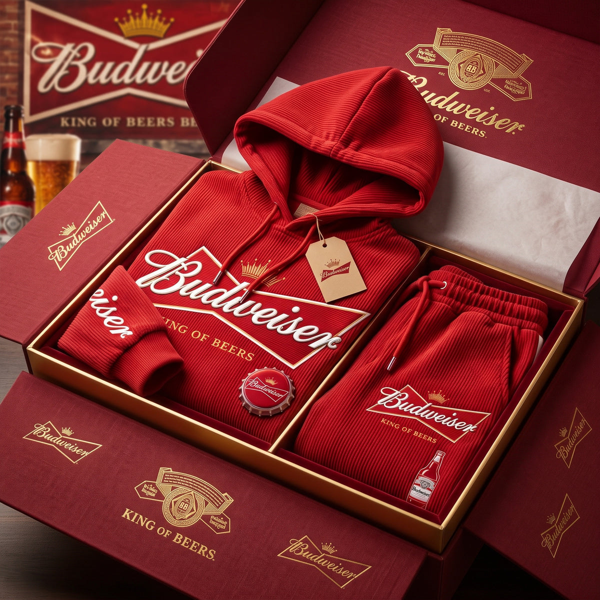 Bdweiser King Off Beers All Over Printed Hoodie And Sweatpants Set