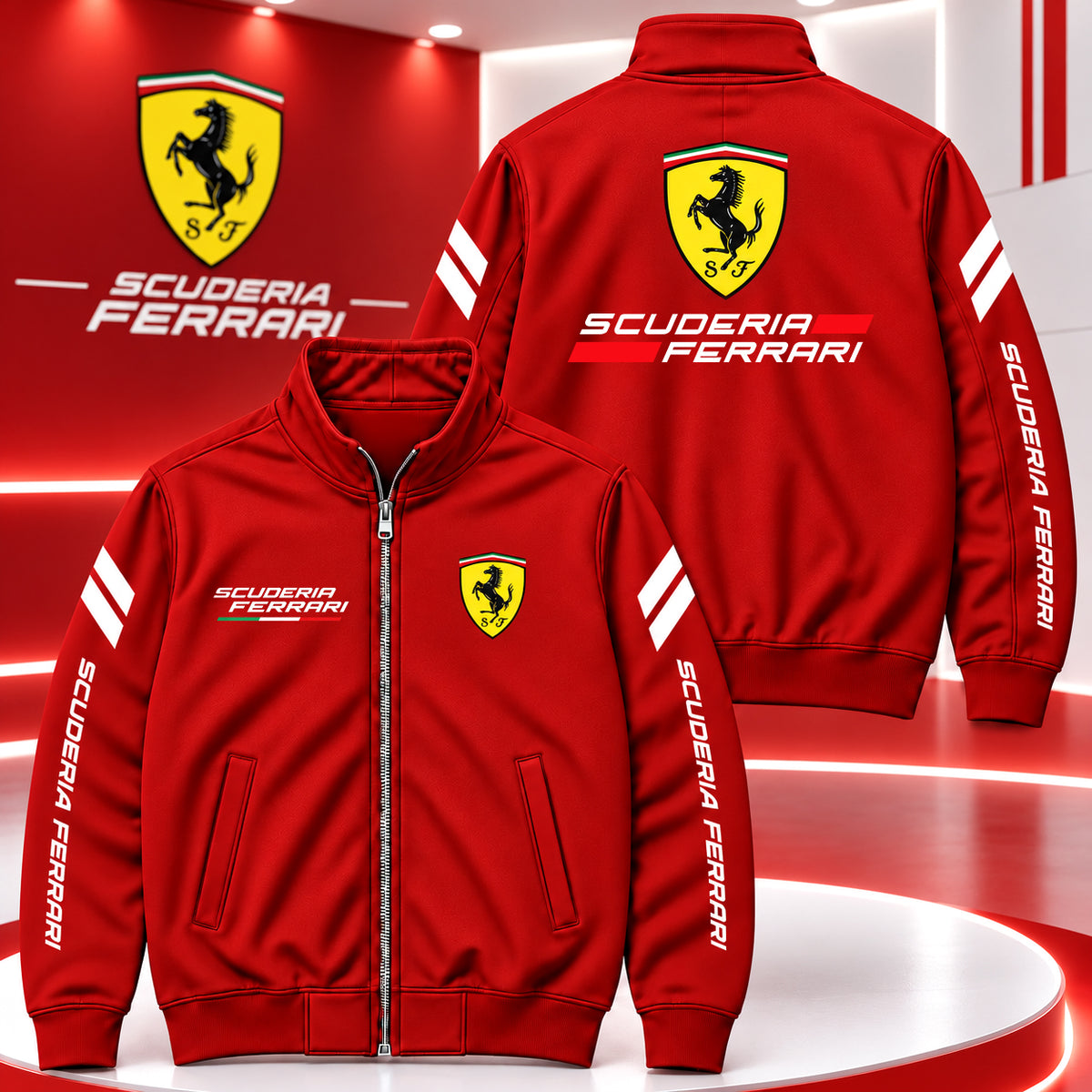 Scuderia Ferrar Racing Zipper Stand Collar Jacket