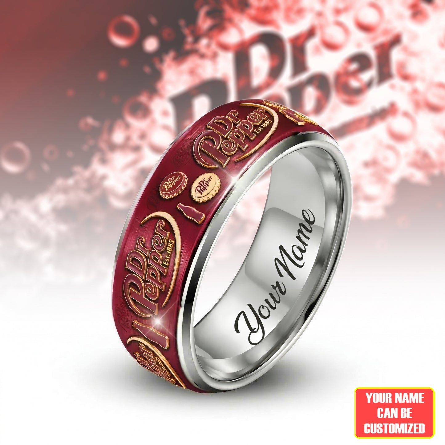 Personalized Dr Pepper Custom Alloy Ring