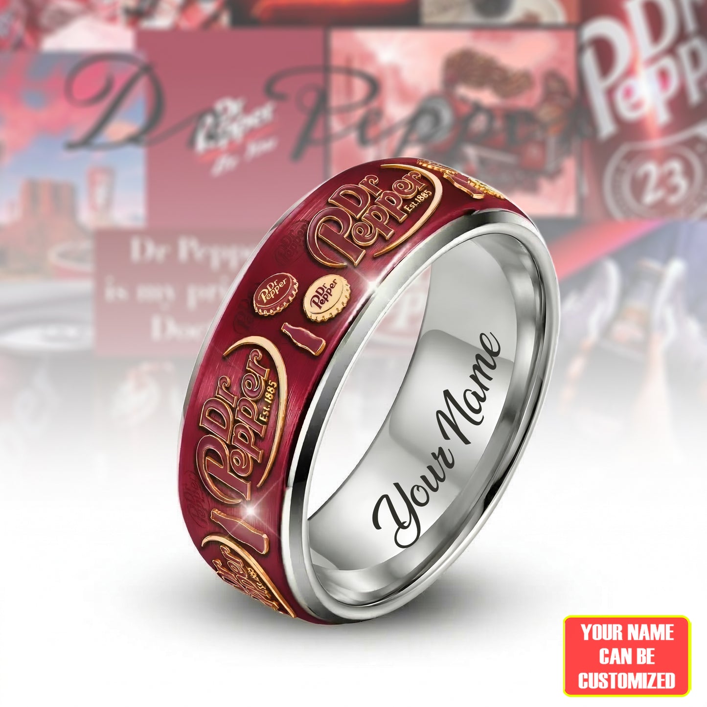 Personalized Dr Pepper Custom Alloy Ring