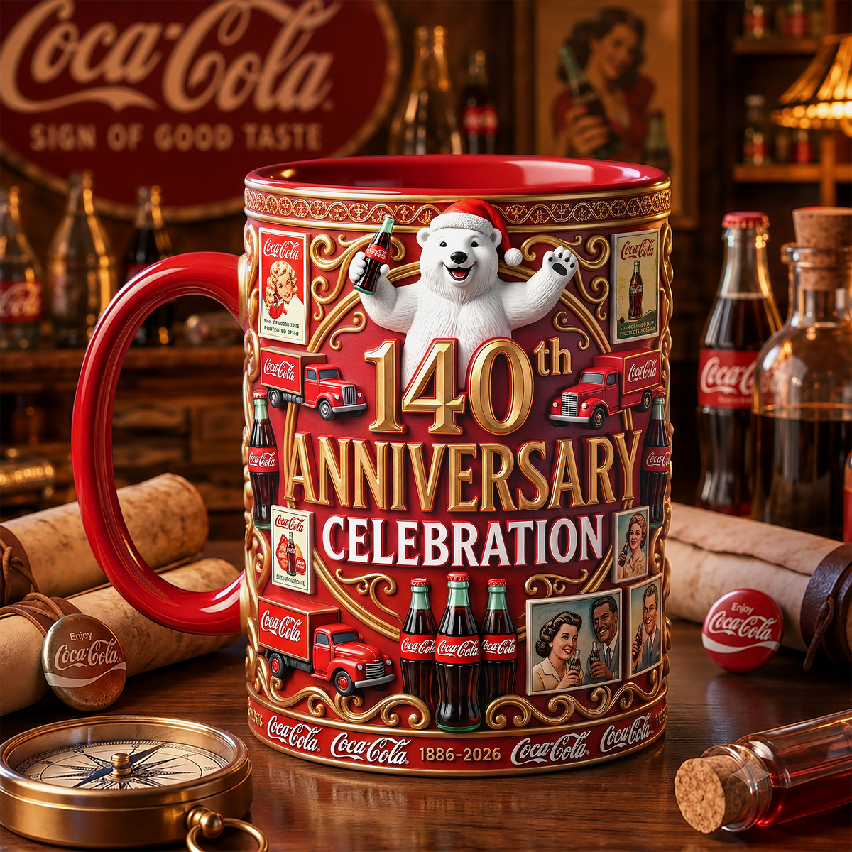 Cola 140th Anniversary Accent Mug V12, Cream Mug Gifts , Holiday Gifts