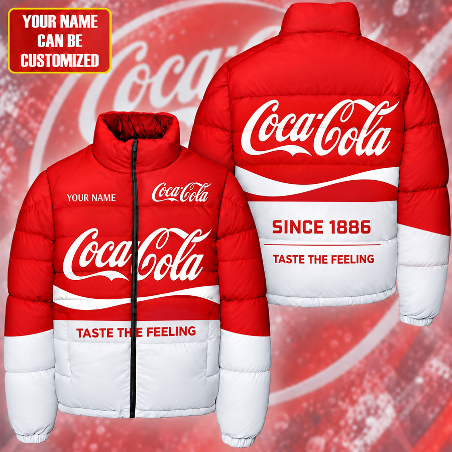Personalized Cola Taste The Feeling Puffer Jacket , Cola Windproof Puffer Jacket
