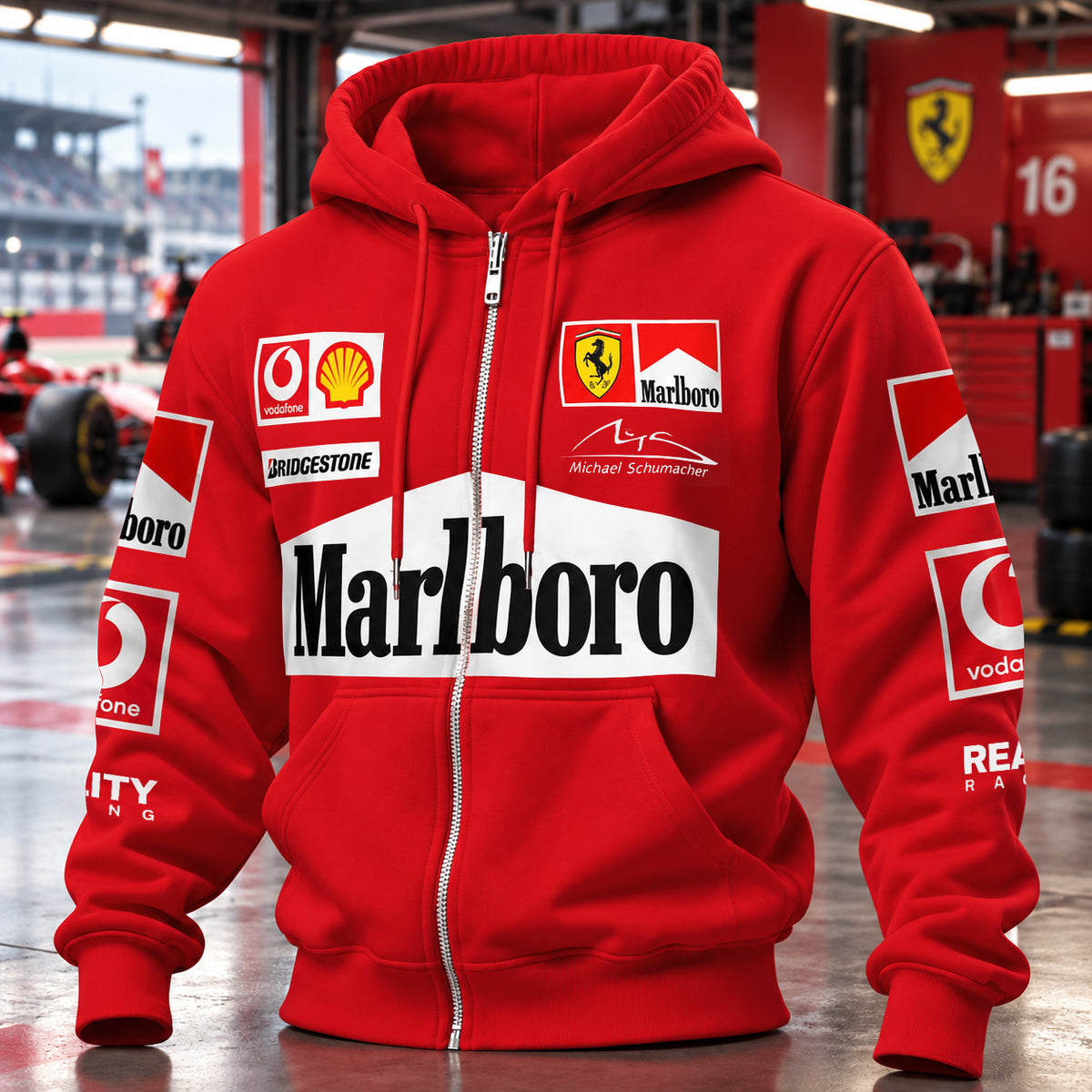 Marlbo Ferrar Racing Zip Hoodie , Marlbo Zip Hoodie